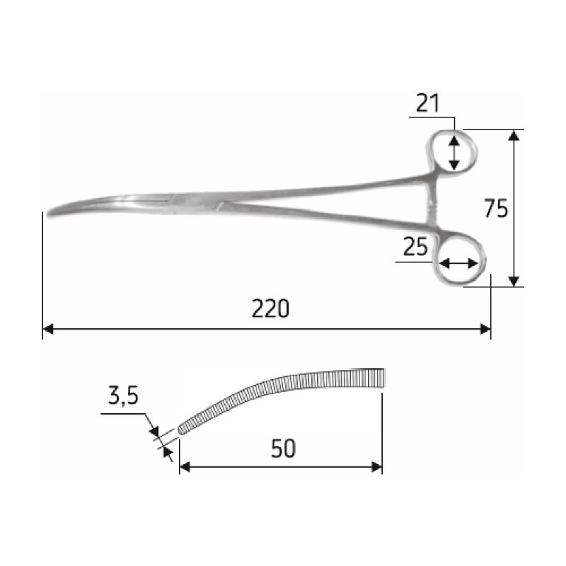 Затискач судинний та препарувальний Roberts, 22 cм, загнутий, J-17-223.Surgicon